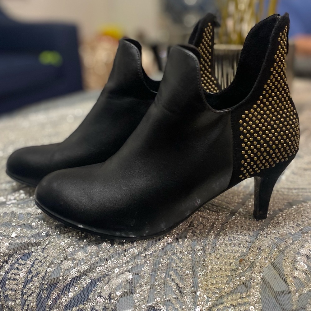 Ashro Black and Gold Studded Ankle Booties